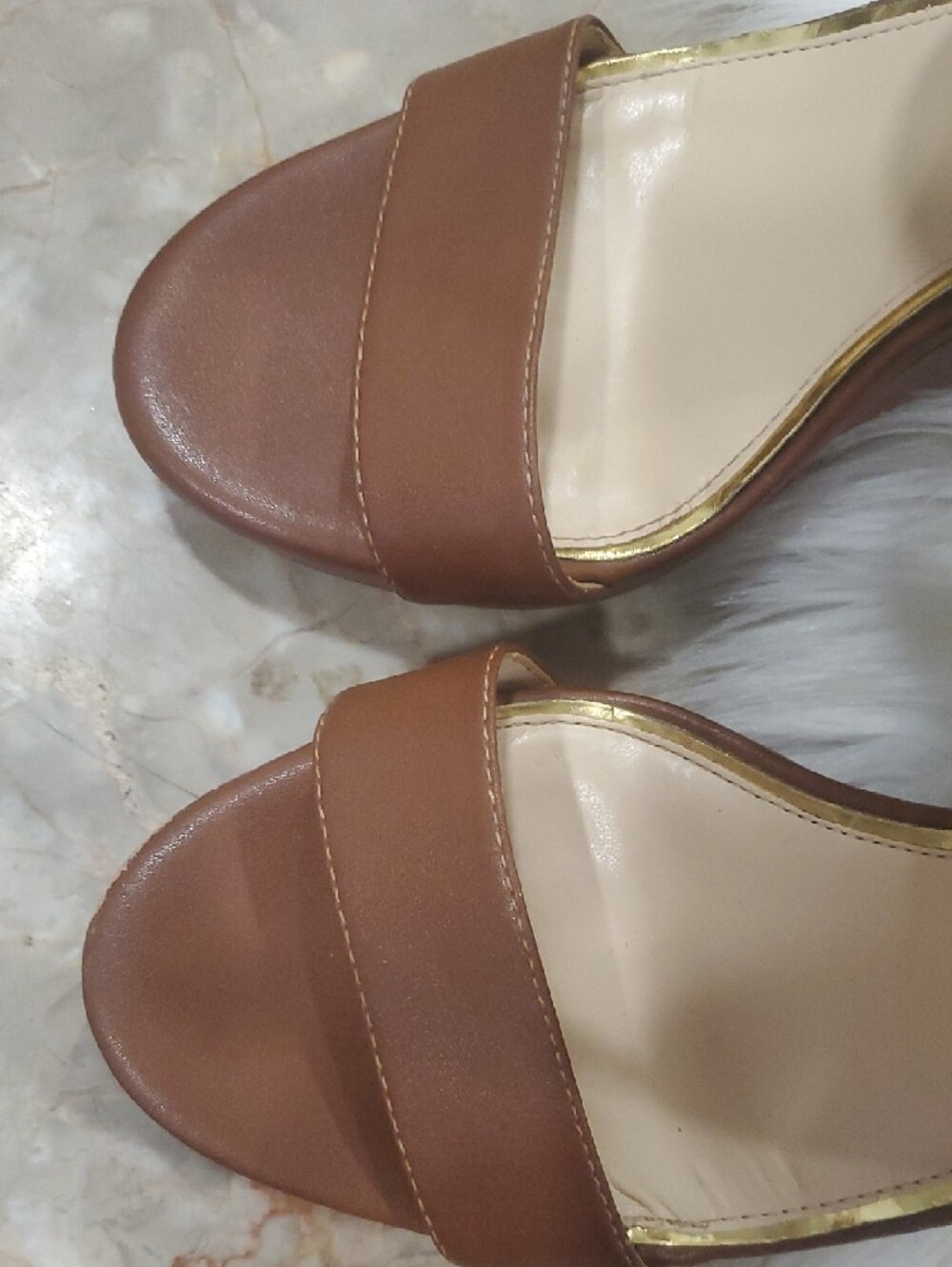 Jessica Simpson Brown Leather Crisscross Strap Wedge Heels Size 9 - Picture 2 of 15